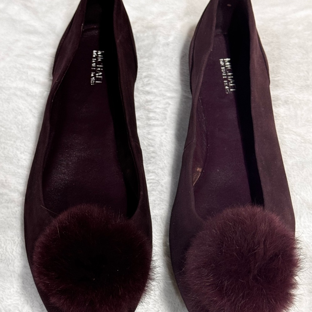 Michael Kors Burgundy Flats with Pom Pom - Picture 1 of 7